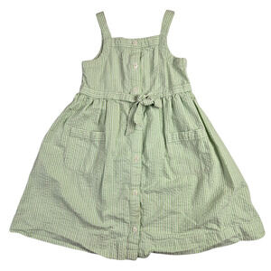 Girls Janie and Jack Dress Size 3T Seersucker Green White Pinstripe Sleeveless